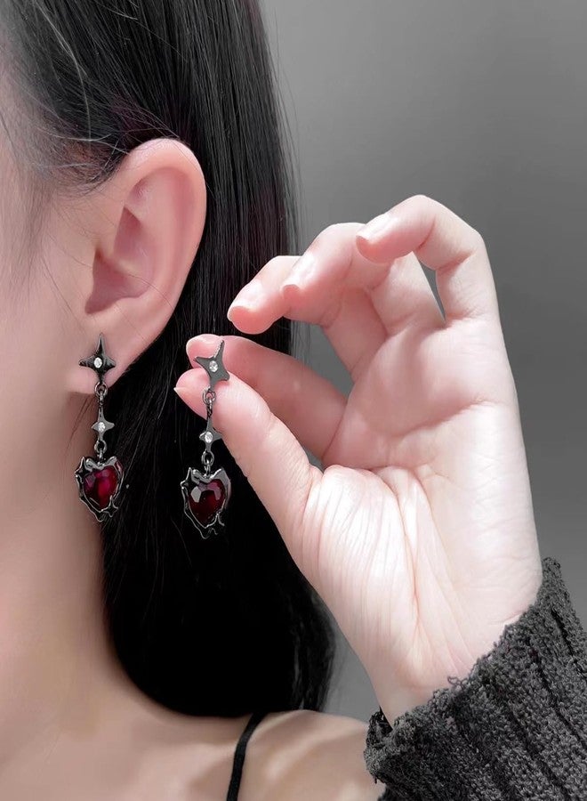 Decixde Vintage Gothic Earrings for Women Dangling Rhinestone Red Heart Black Earrings Vampire Costume Cosplay Halloween Party Accessories Jewelry(heart) - Image 2